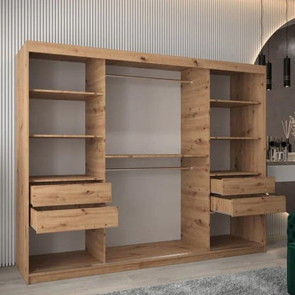 Tavira I 250cm 3 Door Mirrored Sliding Wardrobe | Artisan Oak Charm | Furco