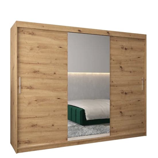 Tavira I 250cm 3 Door Mirrored Sliding Wardrobe | Artisan Oak Charm | Furco