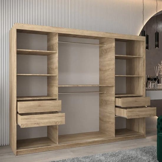 Tavira I 250cm 3 Door Mirrored Sliding Wardrobe | Sonoma Oak Elegance | Furco