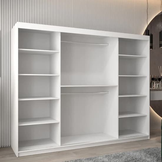 Tavira I 250cm 3 Door Mirrored Sliding Wardrobe | Crisp White | Furco