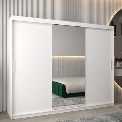 Tavira I 250cm 3 Door Mirrored Sliding Wardrobe | Crisp White | Furco