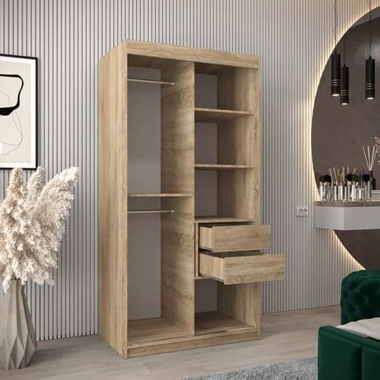 Tavira Wooden Wardrobe Sliding 2 Doors 100cm In Sonoma Oak
