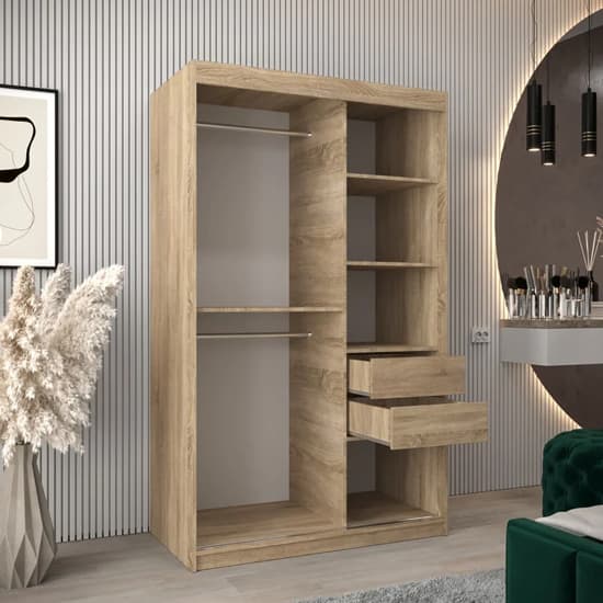 Tavira Wooden Wardrobe Sliding 2 Doors 120cm In Sonoma Oak