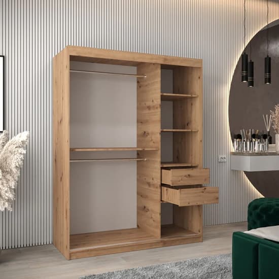 Tavira Wooden Wardrobe Sliding 2 Doors 150cm In Artisan Oak