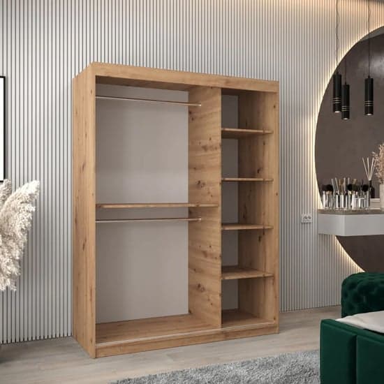 Tavira Wooden Wardrobe Sliding 2 Doors 150cm In Artisan Oak
