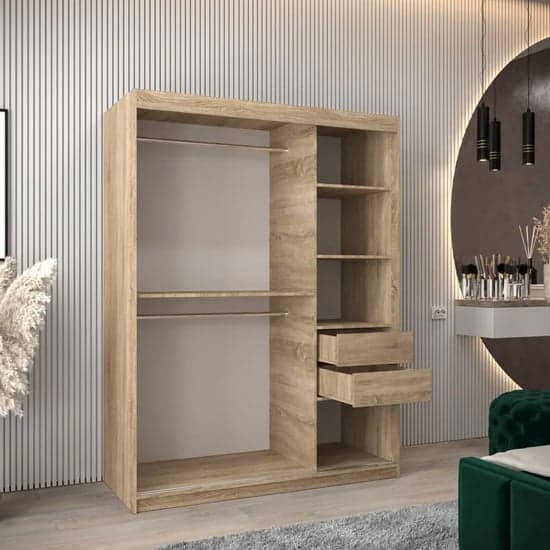Tavira 150cm 2 Door Sliding Wooden Wardrobe | Sonoma Oak | Warm & Inviting | Furco