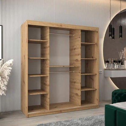 Tavira Wooden Wardrobe Sliding 2 Doors 180cm In Artisan Oak