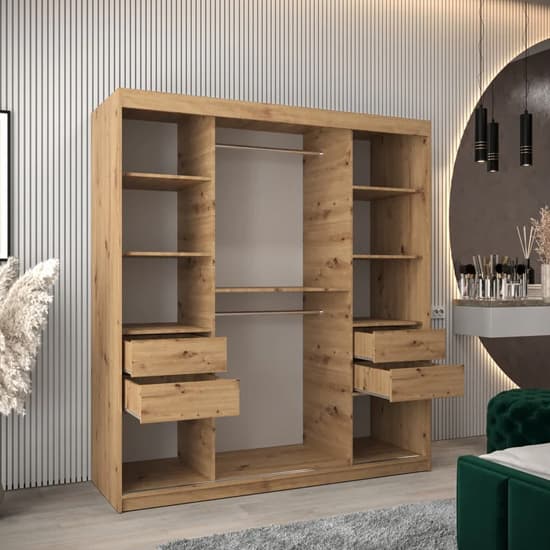 Tavira Wooden Wardrobe Sliding 2 Doors 180cm In Artisan Oak
