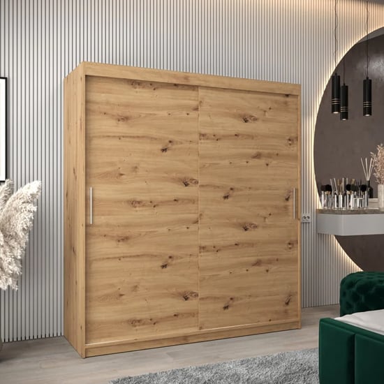 Tavira Wooden Wardrobe Sliding 2 Doors 180cm In Artisan Oak