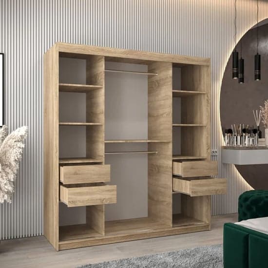 Tavira Wooden Wardrobe Sliding 2 Doors 180cm In Sonoma Oak