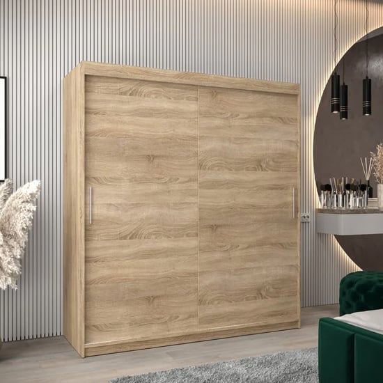 Tavira Wooden Wardrobe Sliding 2 Doors 180cm In Sonoma Oak