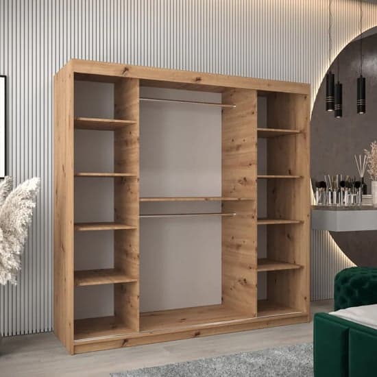 Tavira Wooden Wardrobe Sliding 2 Doors 200cm In Artisan Oak