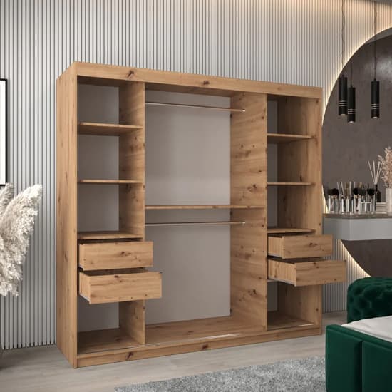 Tavira Wooden Wardrobe Sliding 2 Doors 200cm In Artisan Oak