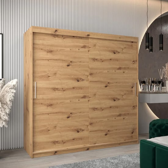 Tavira Wooden Wardrobe Sliding 2 Doors 200cm In Artisan Oak