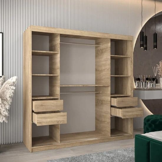 Tavira Wooden Wardrobe Sliding 2 Doors 200cm In Sonoma Oak