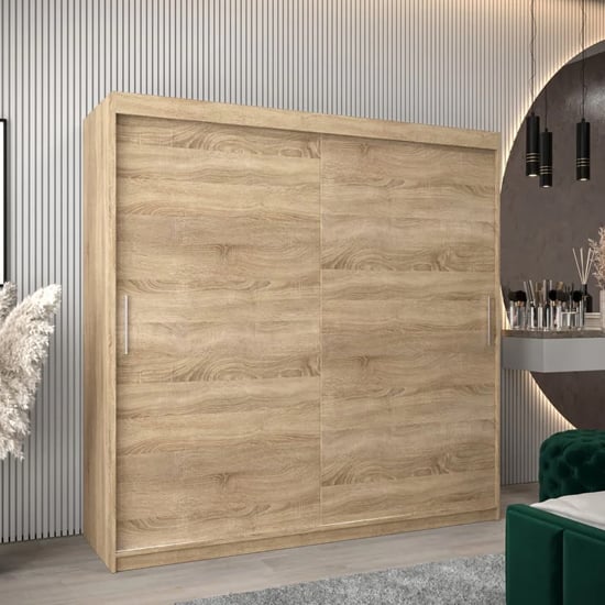 Tavira Wooden Wardrobe Sliding 2 Doors 200cm In Sonoma Oak