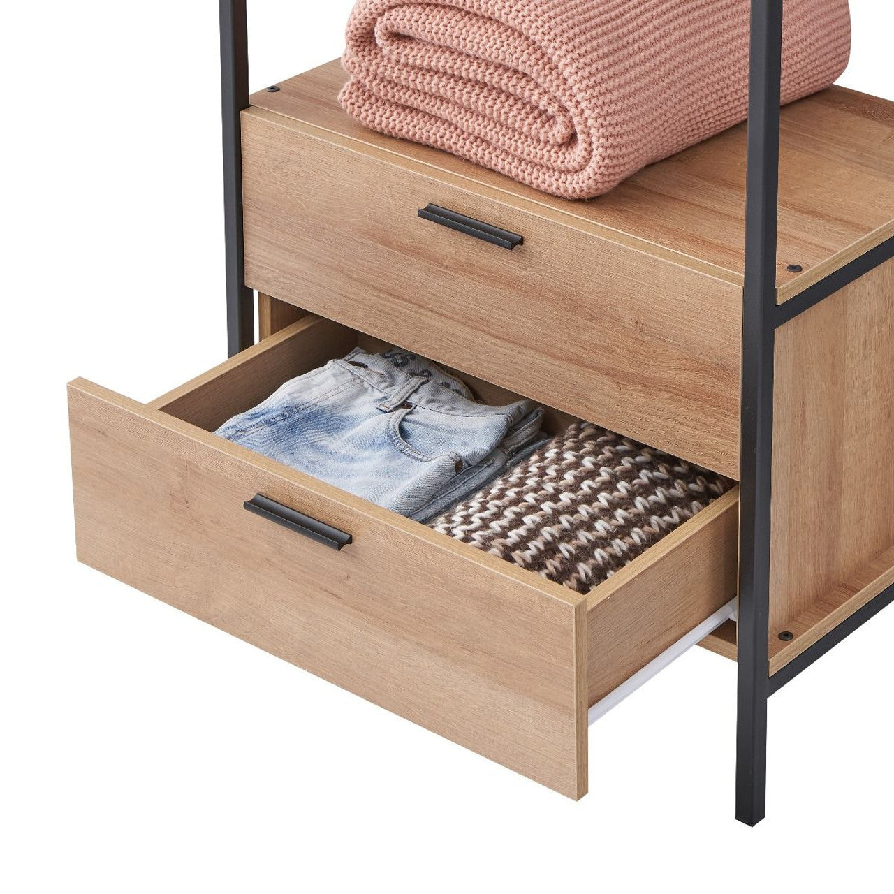 Claire Riviera Oak Finish Open Wardrobe with 2 Drawers