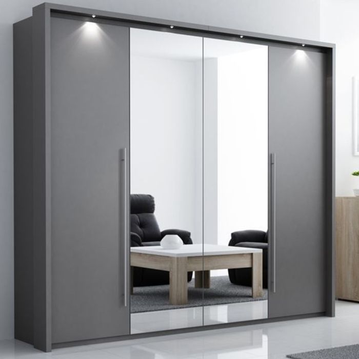 Kirklees Swinging 3 Door Wardrobe with Mirror - 256cm Grey