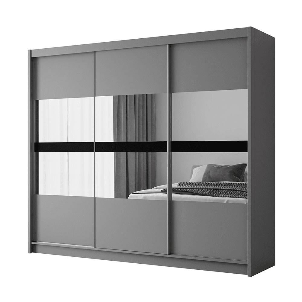 Trafford Graphite Grey 3 Door Mirrored Sliding Wardrobe | 250cm | Contemporary Chic | Furco