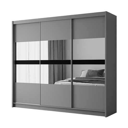 Trafford Graphite Grey 3 Door Mirrored Sliding Wardrobe | 250cm | Contemporary Chic | Furco