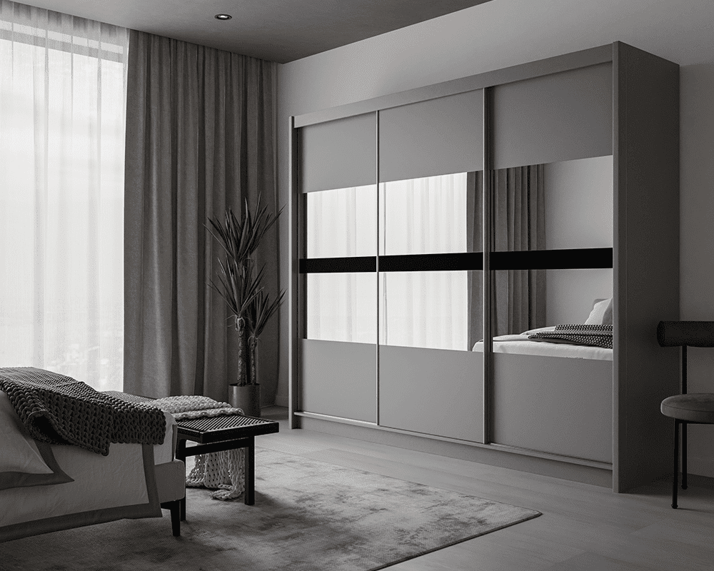 Trafford Graphite Grey 3 Door Mirrored Sliding Wardrobe | 250cm | Contemporary Chic | Furco