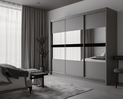 Trafford Graphite Grey 3 Door Mirrored Sliding Wardrobe | 250cm | Contemporary Chic | Furco