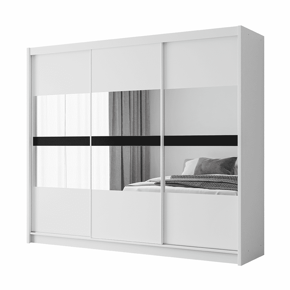 Trafford White Mirrored 3 Door Sliding Wardrobe | 250cm | Sleek & Modern | Furco