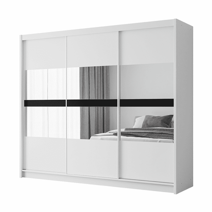 Trafford White Mirrored 3 Door Sliding Wardrobe | 250cm | Sleek & Modern | Furco