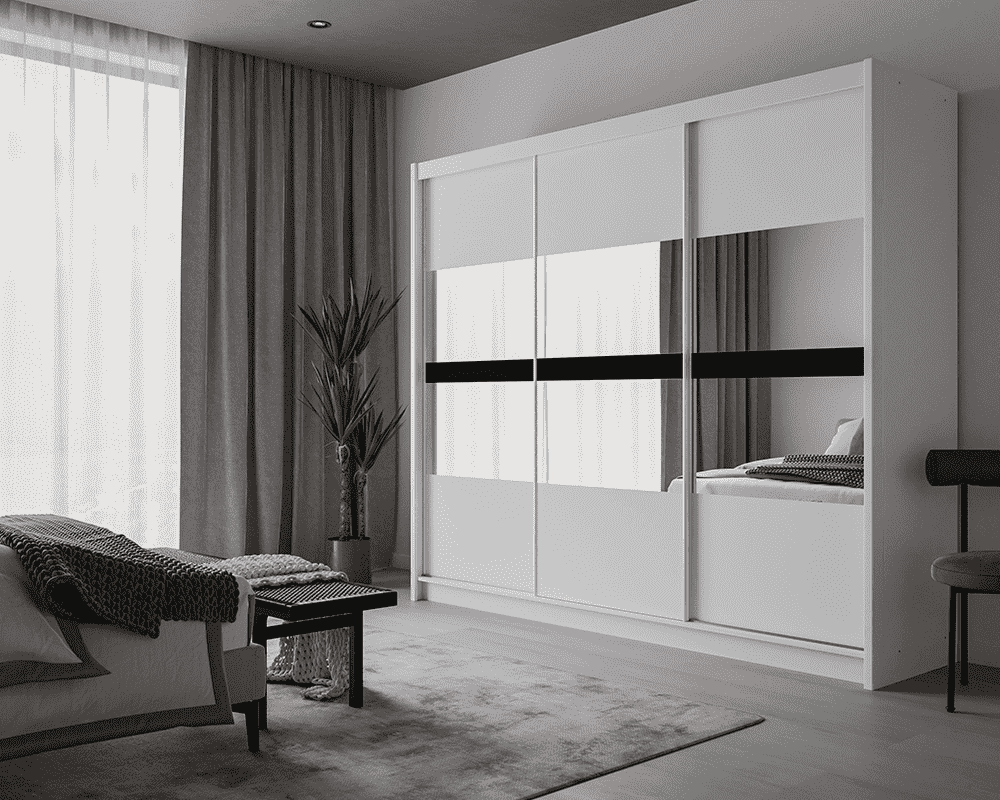 Trafford White Mirrored 3 Door Sliding Wardrobe | 250cm | Sleek & Modern | Furco