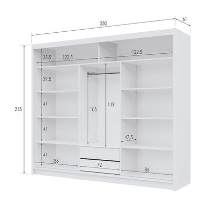 Trafford White Mirrored 3 Door Sliding Wardrobe | 250cm | Sleek & Modern | Furco