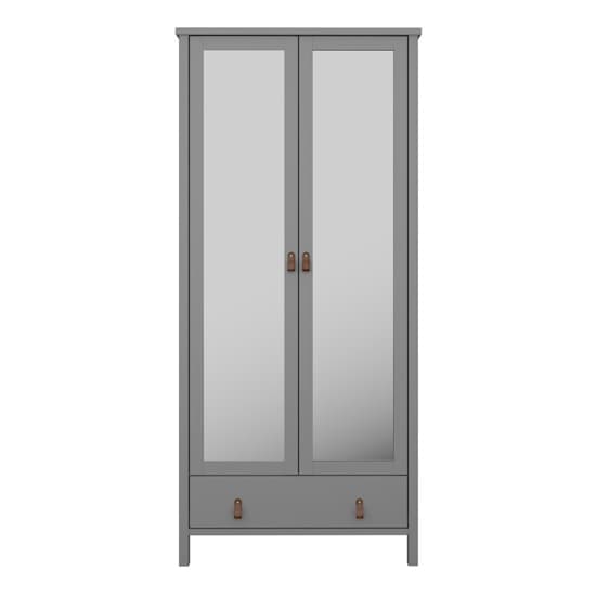 Trams Mirrored Wardrobe 2 Doors In Grey With Leather Handles