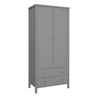 Trams Wooden Wardrobe With 2 Doors 2 Drawers In Grey