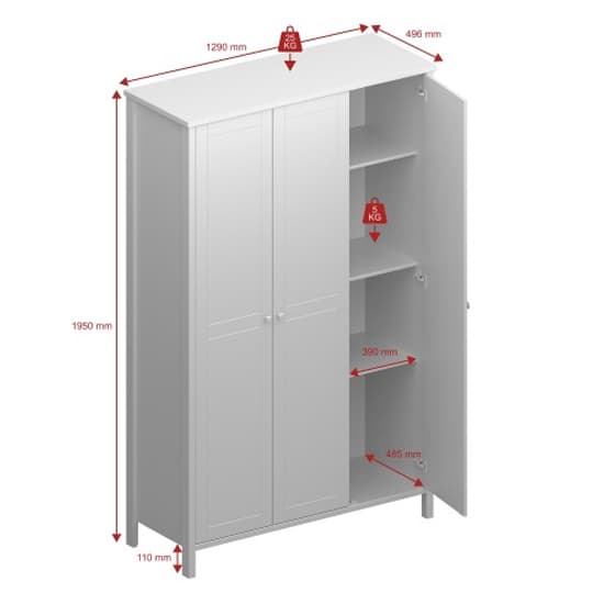 Trams Wooden Wardrobe With 3 Doors In Off White