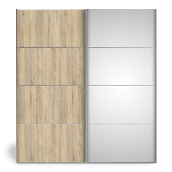Trek Mirrored Sliding Doors Wardrobe In Oak With 5 Shelves