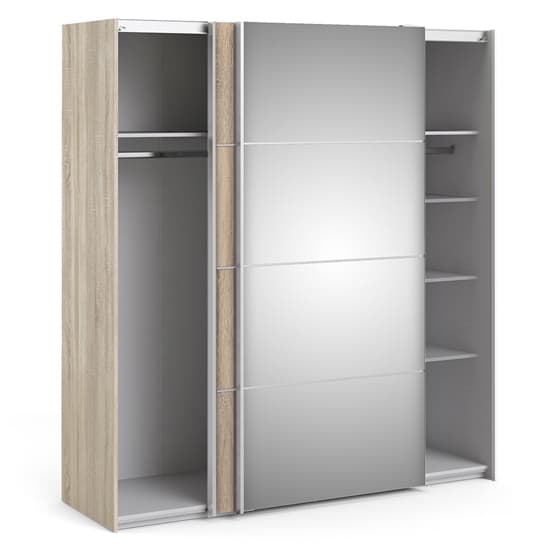 Trek Mirrored Sliding Doors Wardrobe In Oak With 5 Shelves