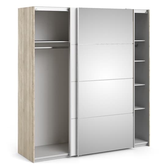 Trek Mirrored Sliding Doors Wardrobe In Oak White With 5 Shelves