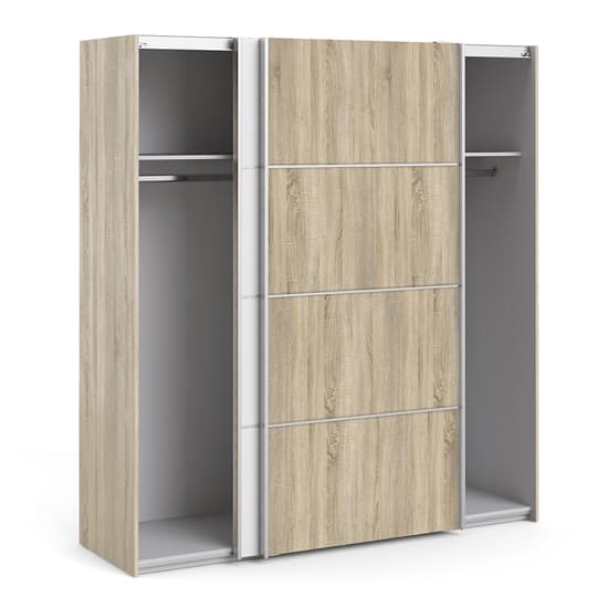 Trek Wooden Sliding Doors Wardrobe In Oak White With 2 Shelves