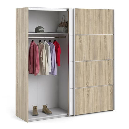 Trek Wooden Sliding Doors Wardrobe In Oak White With 2 Shelves