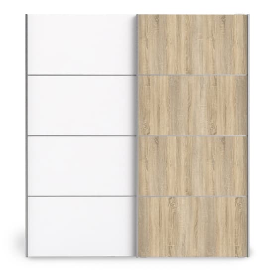 Trek Wooden Sliding Doors Wardrobe In Oak White With 5 Shelves