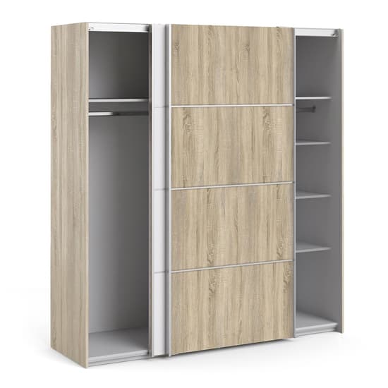 Trek Wooden Sliding Doors Wardrobe In Oak White With 5 Shelves