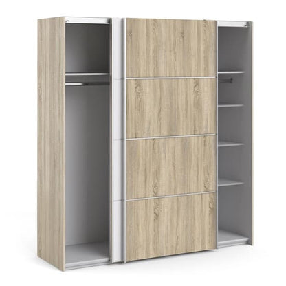Trek Wooden Sliding Doors Wardrobe In Oak White With 5 Shelves