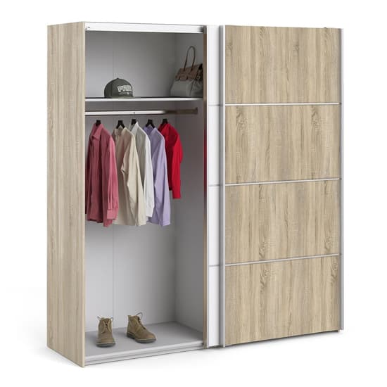 Trek Wooden Sliding Doors Wardrobe In Oak White With 5 Shelves