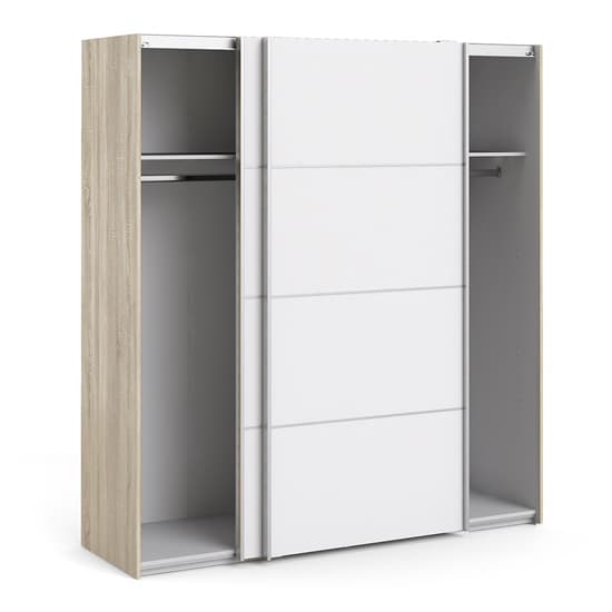 Trek Wooden Sliding Doors Wardrobe In White Oak With 2 Shelves