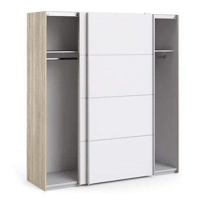 Trek Wooden Sliding Doors Wardrobe In White Oak With 2 Shelves