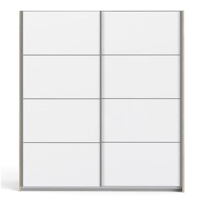 Trek Wooden Sliding Doors Wardrobe In White Oak With 5 Shelves