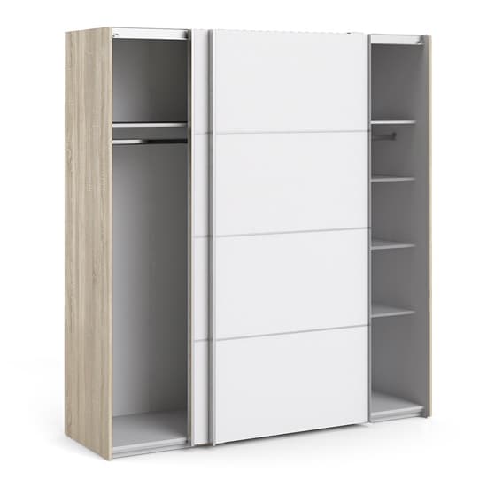Trek Wooden Sliding Doors Wardrobe In White Oak With 5 Shelves