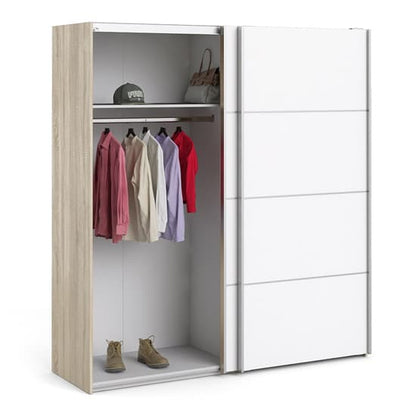 Trek Wooden Sliding Doors Wardrobe In White Oak With 5 Shelves