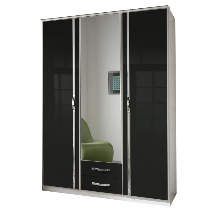 Tiya 2 Door 2 Drawer Mirrored Gloss Wardrobe | White & Black | Bold Contrast | Furco