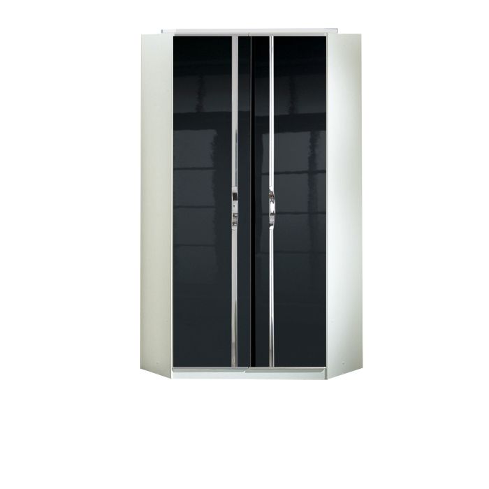 Tiya Gloss White & Black 2 Door Corner Wardrobe | Space-Saving & Chic | Furco