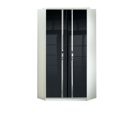 Tiya Gloss White & Black 2 Door Corner Wardrobe | Space-Saving & Chic | Furco